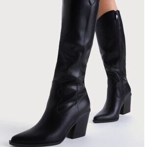 NWT Lulus Rauland Black Pointed-Toe Knee-High Western Boots